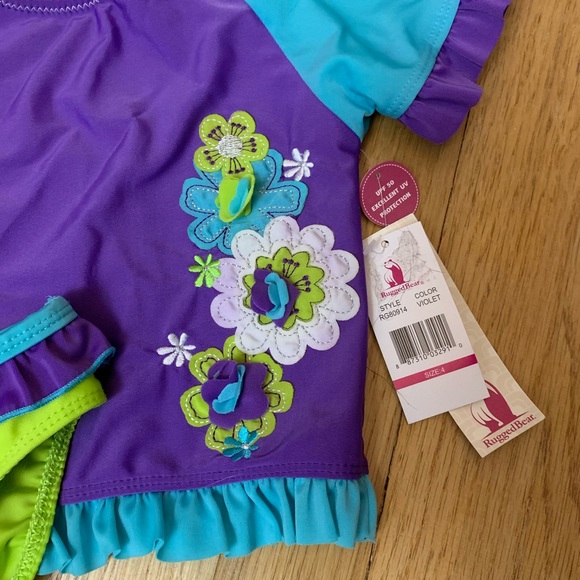 Girls two piece bathing suit with short sleeve top - Picture 2 of 5